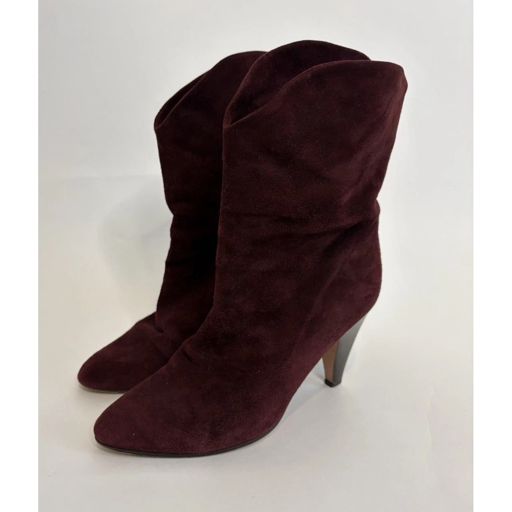 VTG 90s Nordstrom Womens 38 8 Burgundy Suede Leather Slouchy Ankle Boots Western